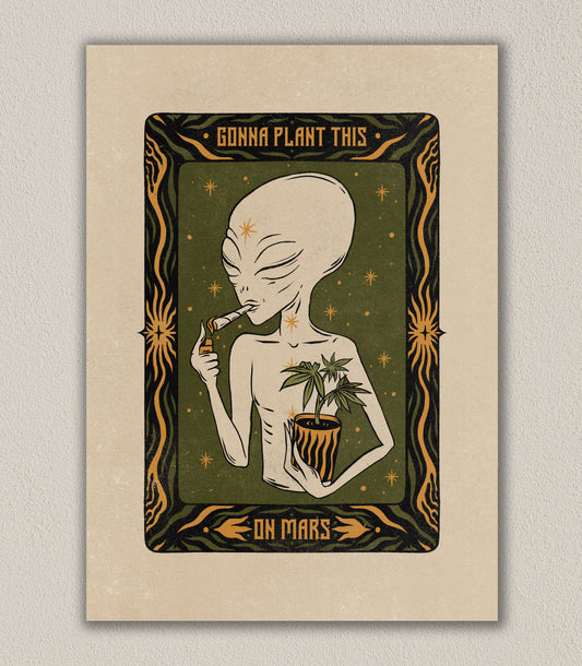 'Smoking alien' print