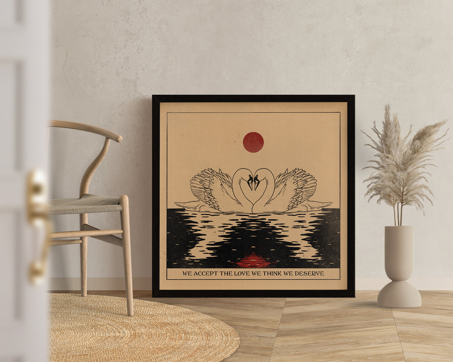 'Swans in love' print