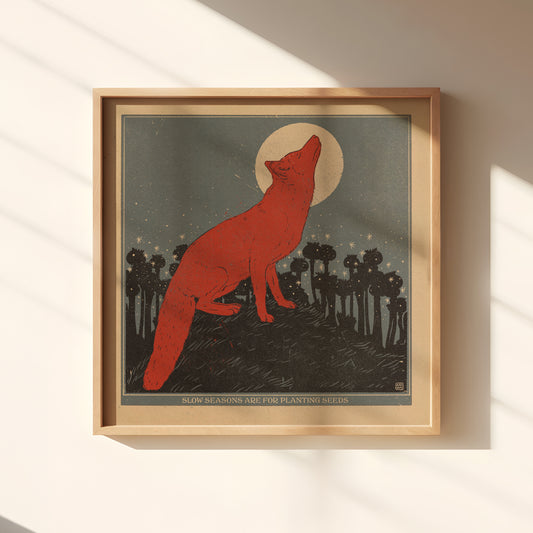 'Red fox and full moon' print